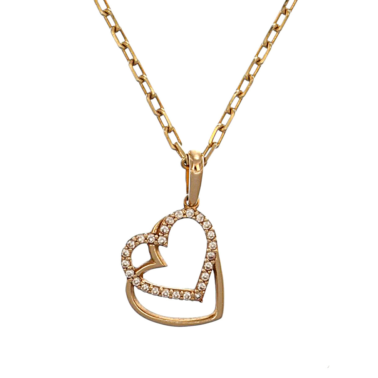 Collana Con Ciondolo Cuore A Doppio Strato In Oro 14kt E Zirconi Brillanti – Gioiello Donna - 2