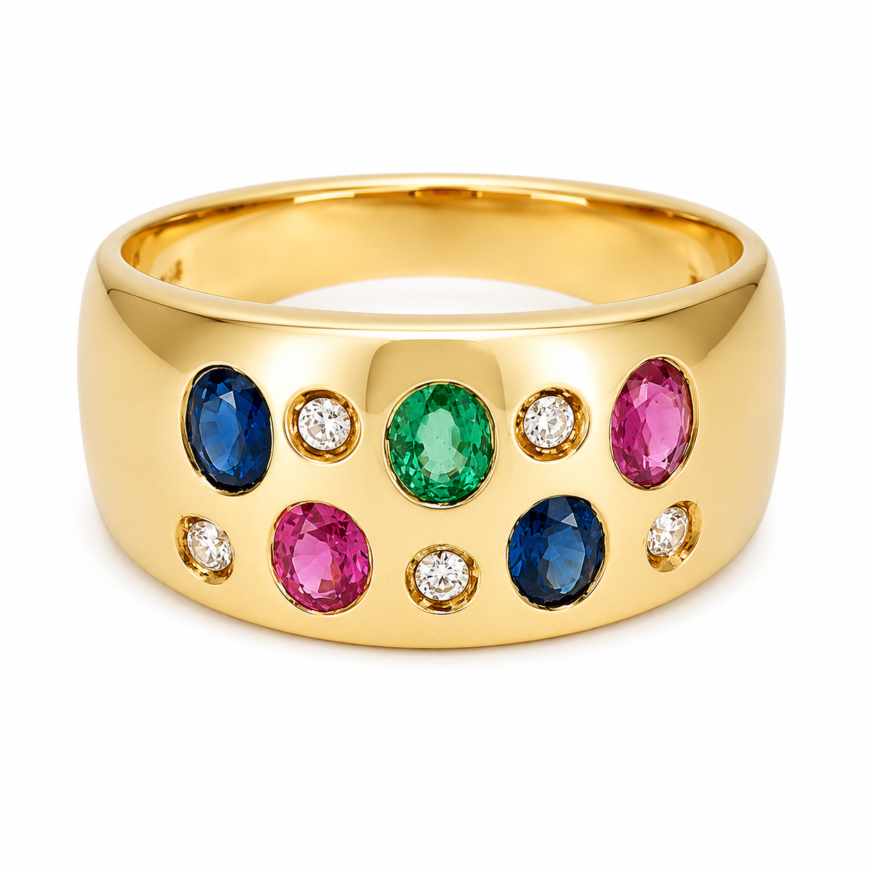 Anello - 18 carati Oro giallo, Rubino - Zaffiro - Smeraldo - Diamanti - 0.60ct. tw. - Made in Italy - Handmade