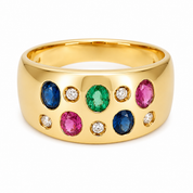 Anello - 18 carati Oro giallo, Rubino - Zaffiro - Smeraldo - Diamanti - 0.60ct. tw. - Made in Italy - Handmade