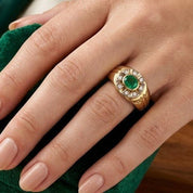 Anello - 18 carati Oro giallo, Oro bianco - 0.62ct. tw. Smeraldo - Diamante