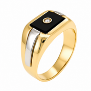 Anello - 18 carati Oro bianco, Oro giallo Onice - Diamante - Made in Italy - Handmade