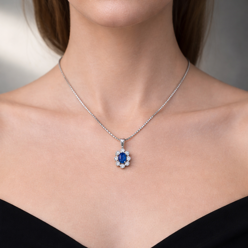 Collana con ciondolo - 18 carati Oro bianco - 1.16ct. tw. Zaffiro - Diamante