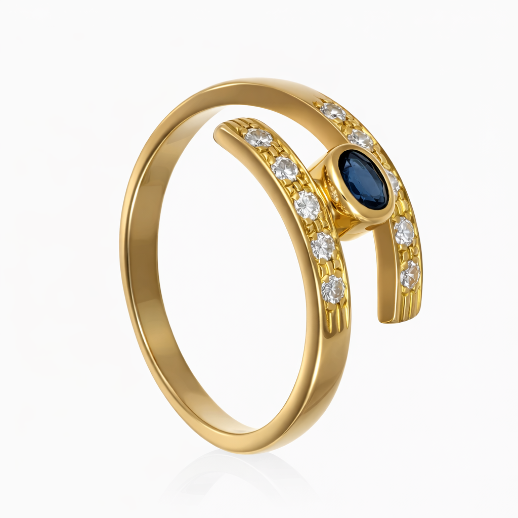 Anello - 18 carati Oro giallo - 0.41ct. tw. Zaffiro - Diamante