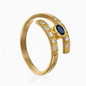 Anello - 18 carati Oro giallo - 0.41ct. tw. Zaffiro - Diamante