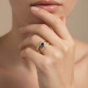 Anello - 18 carati Oro giallo - 0.41ct. tw. Zaffiro - Diamante