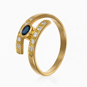 Anello - 18 carati Oro giallo - 0.41ct. tw. Zaffiro - Diamante