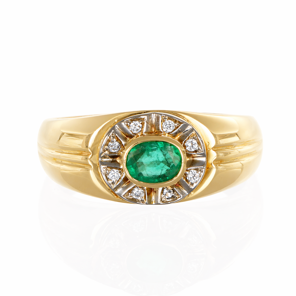 Anello - 18 carati Oro giallo, Oro bianco - 0.62ct. tw. Smeraldo - Diamante