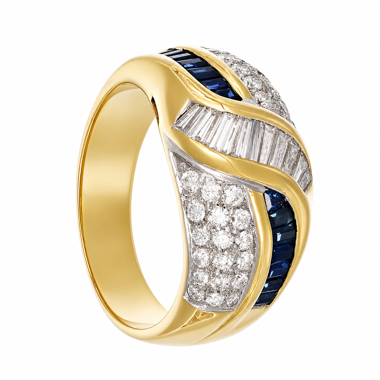 Anello - 18 carati Oro giallo, Oro bianco - 2.00ct. tw. Zaffiro - Diamante - Made in Italy - Handmade