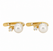 Orecchini - 18 carati Oro giallo - 0.20ct. tw. Diamante (Naturale) - Perla - Made in Italy - Handmade