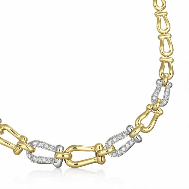 Collana - 18 carati Oro giallo, Oro bianco Diamante (Naturale)