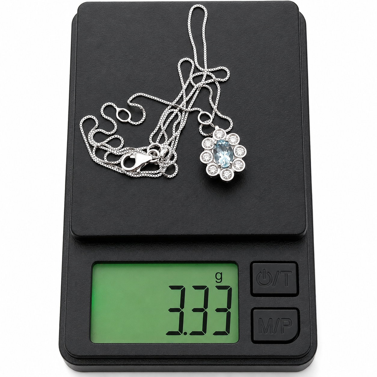 Collana con ciondolo - 18 carati Oro bianco- 0.84ct. tw. Acquamarina - Diamante - Made in Italy - HandMade