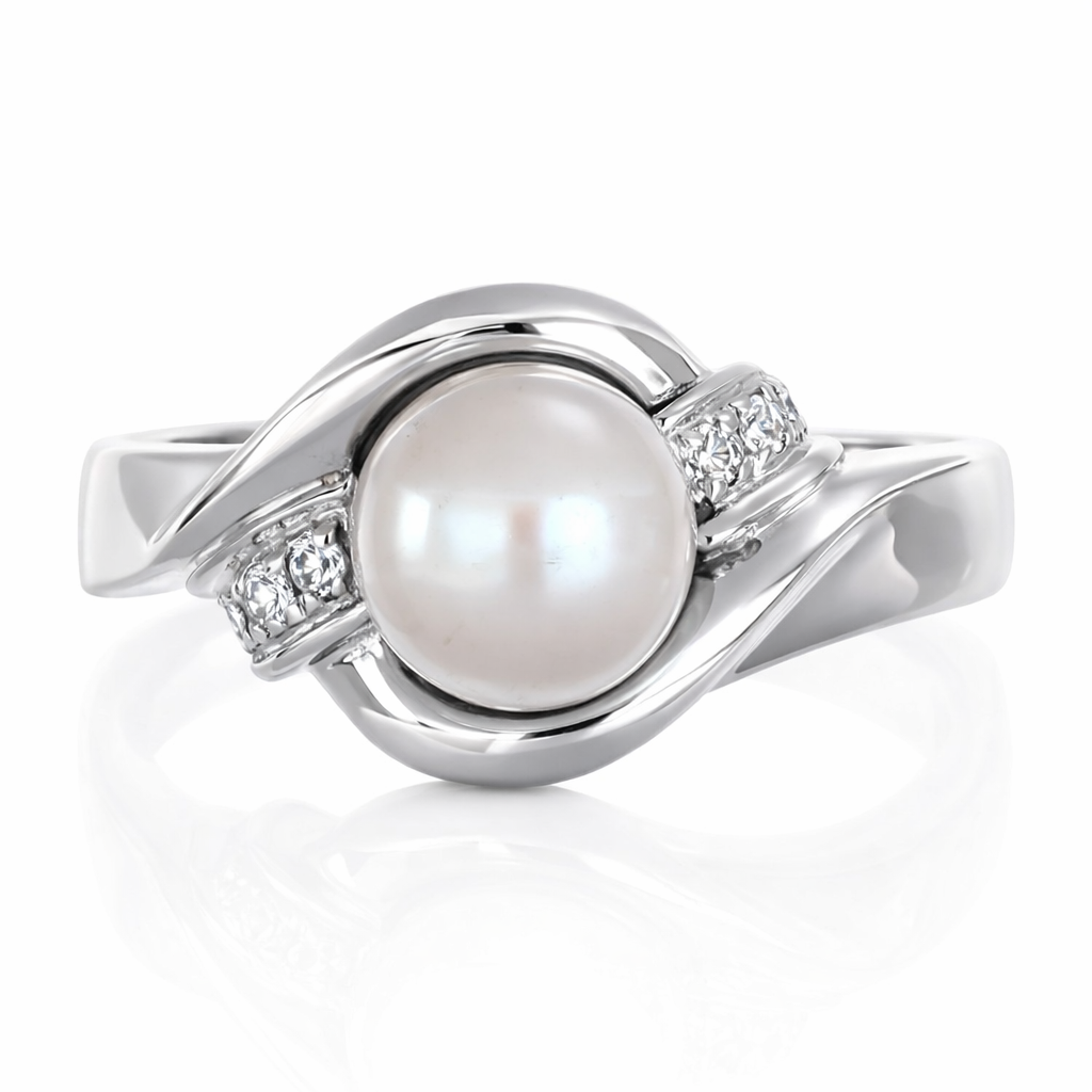 Anello - 18 carati Oro bianco - 0.54ct. tw. Diamante (Naturale) - Perla Tahiti 14.20 mm