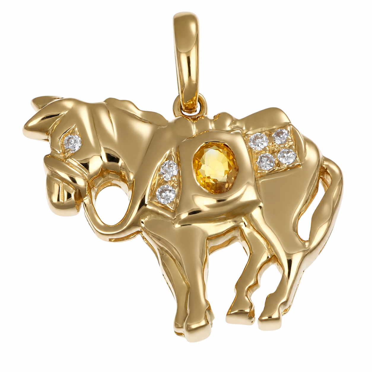 Ciondolo - 18 carati Oro giallo - 0.22ct. tw. Quarzo - Diamante - Made in Italy - Handmade