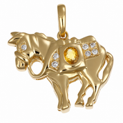 Ciondolo - 18 carati Oro giallo - 0.22ct. tw. Quarzo - Diamante - Made in Italy - Handmade