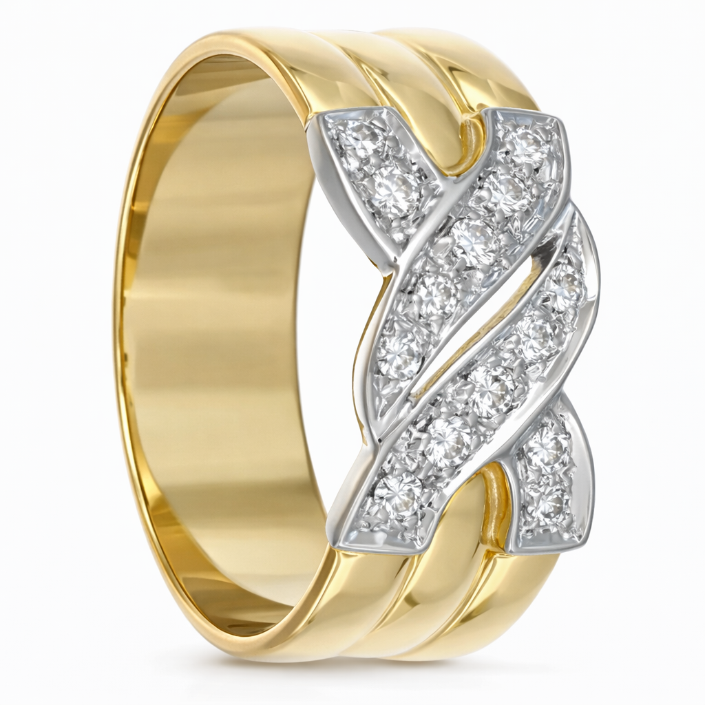 Anello - 18 carati Oro giallo, Oro bianco Diamante (Naturale)