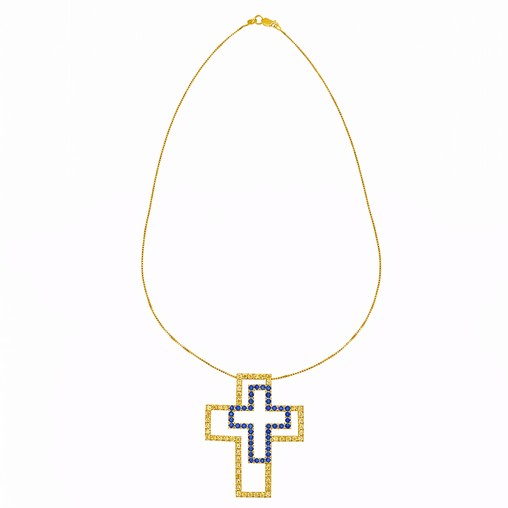 Collana con ciondolo - 18 carati Oro giallo - 1.47ct. tw. Zaffiro - Quarzo
