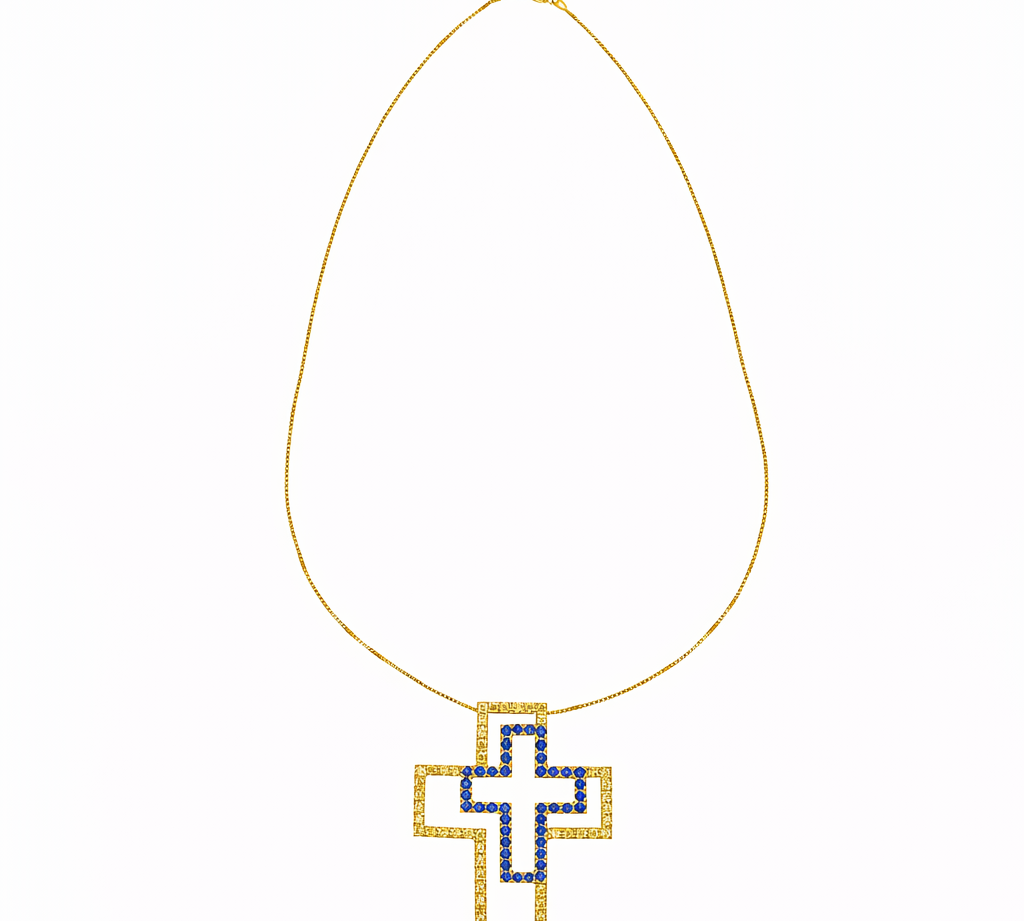 Collana con ciondolo - 18 carati Oro giallo - 1.47ct. tw. Zaffiro - Quarzo