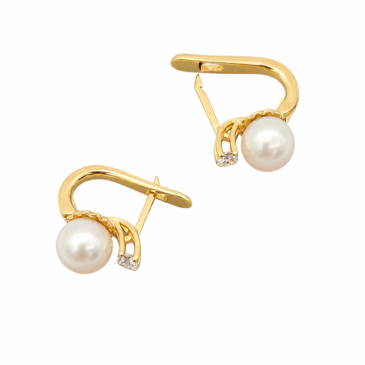 Orecchini - 18 carati Oro giallo - 0.20ct. tw. Diamante (Naturale) - Perla - Made in Italy - Handmade