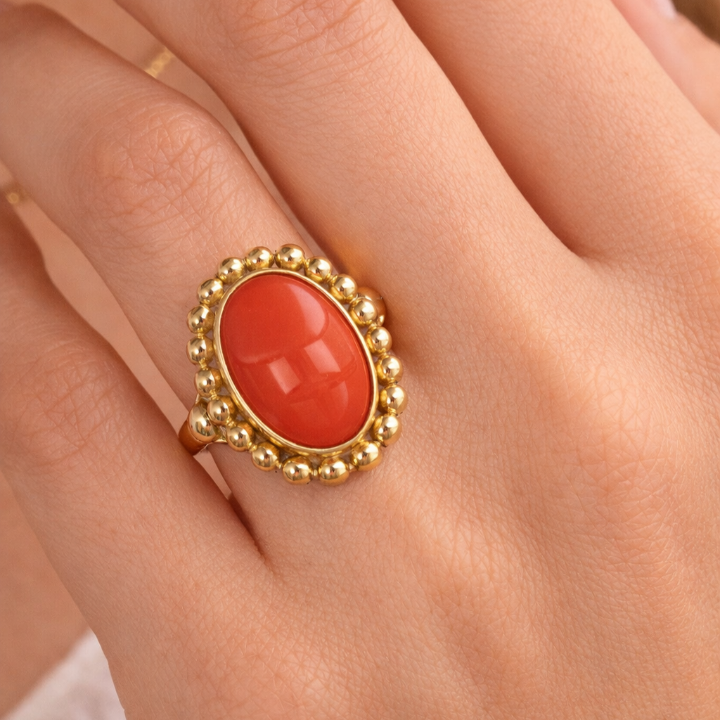 Anello - 18 carati Oro giallo Corallo