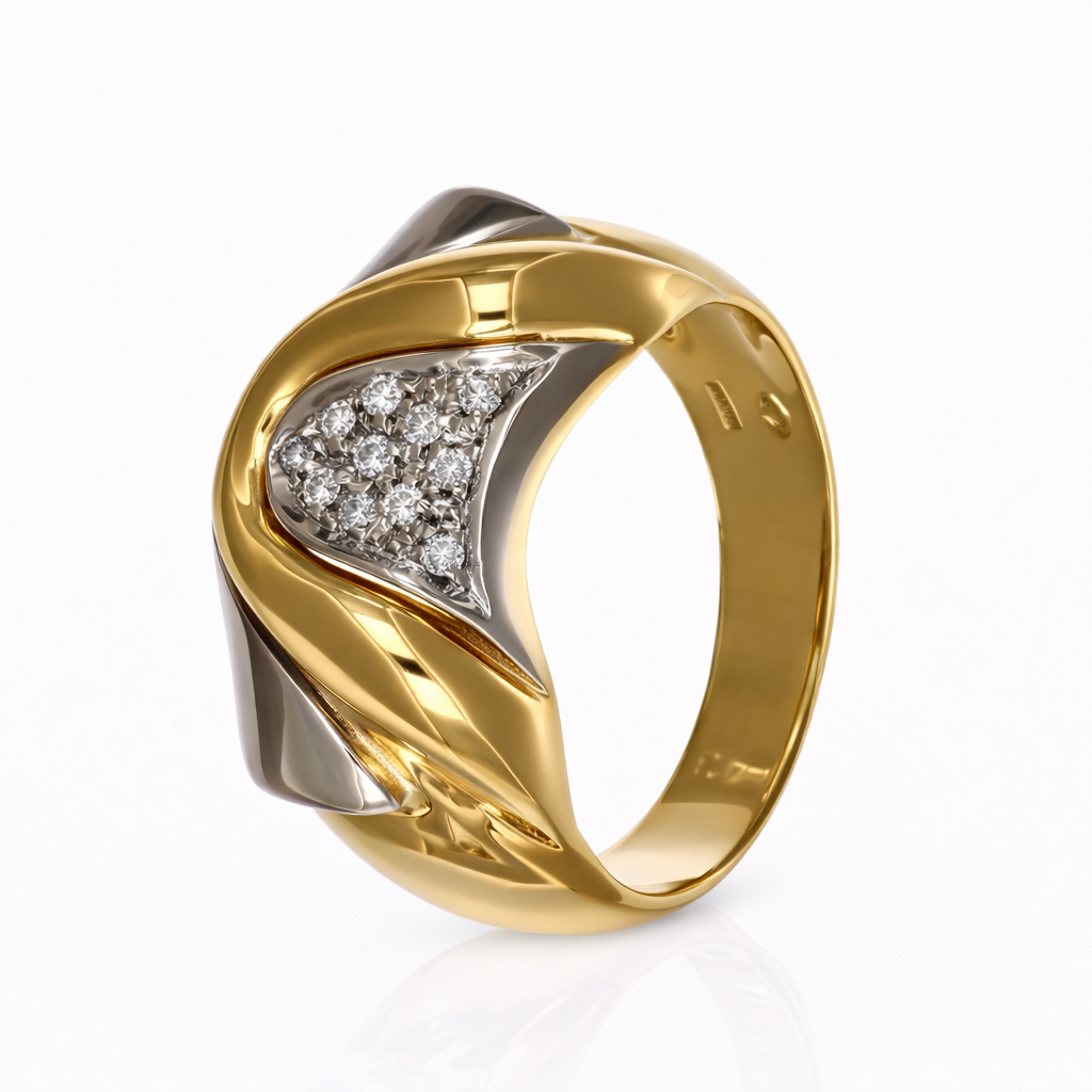 Anello - 18 carati Oro bianco, Oro giallo - 0.11ct. tw. Diamante (Naturale)