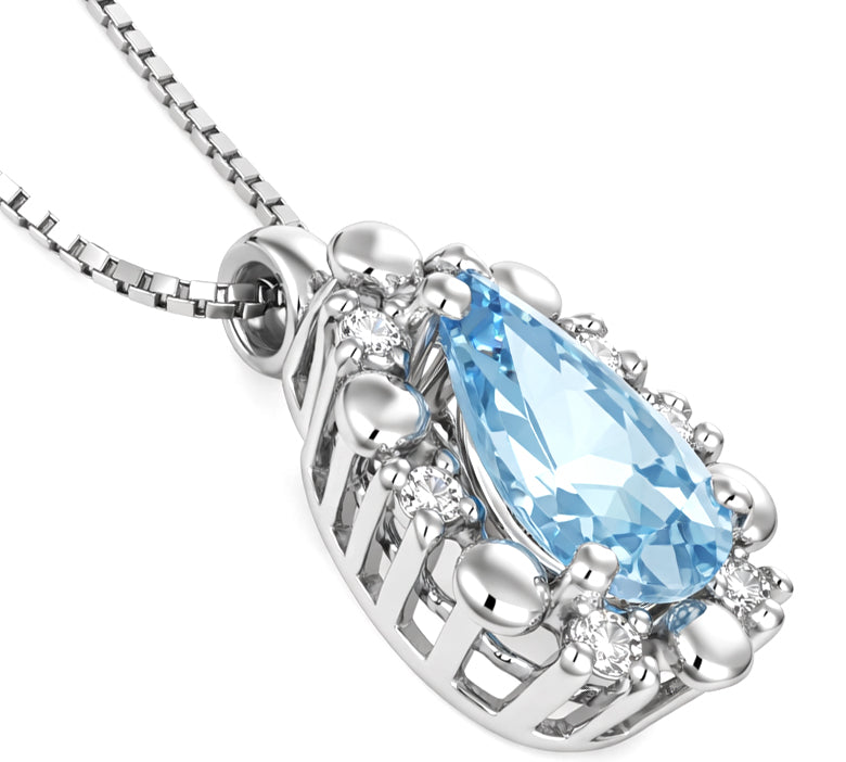 Collana con ciondolo - 18 carati Oro bianco - 0.32ct. tw. Acquamarina - Diamante