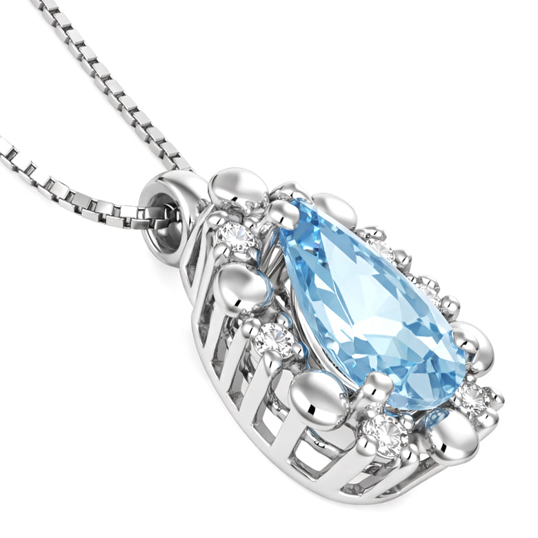 Collana con ciondolo - 18 carati Oro bianco - 0.32ct. tw. Acquamarina - Diamante
