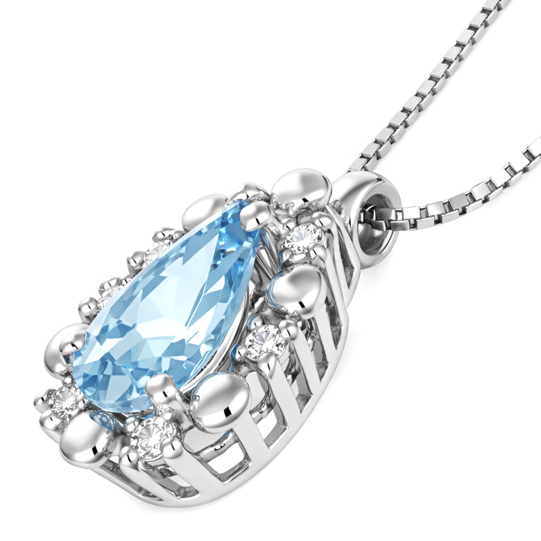 Collana con ciondolo - 18 carati Oro bianco - 0.32ct. tw. Acquamarina - Diamante