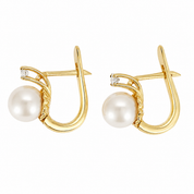 Orecchini - 18 carati Oro giallo - 0.20ct. tw. Diamante (Naturale) - Perla - Made in Italy - Handmade