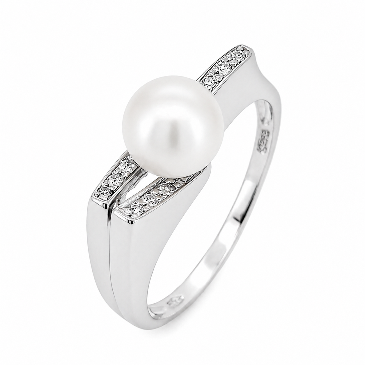 Anello - 18 carati Oro bianco - 0.09ct. tw. Diamante (Naturale) - Perla - Made in Italy - Handmade