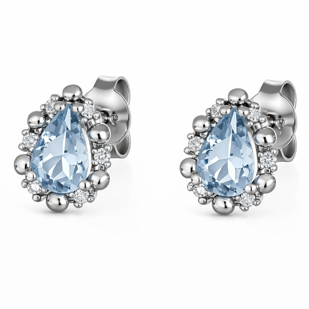 Orecchini - 18 carati Oro bianco Acquamarina - Diamante