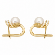 Orecchini - 18 carati Oro giallo - 0.20ct. tw. Diamante (Naturale) - Perla - Made in Italy - Handmade