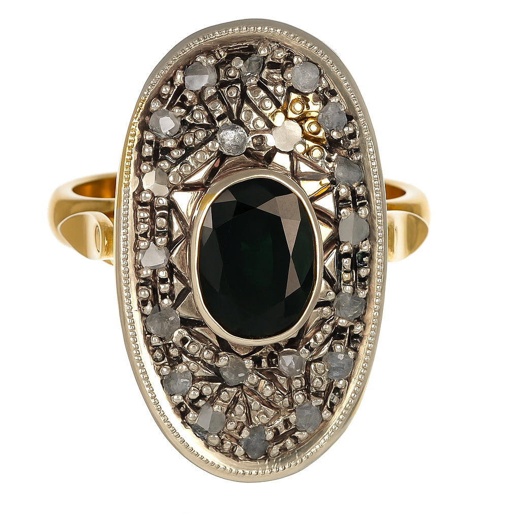 14 carati Oro giallo, Argento 925 - Anello- Zaffiro -Diamanti