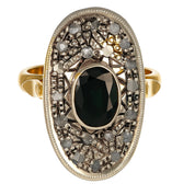 14 carati Oro giallo, Argento 925 - Anello- Zaffiro -Diamanti