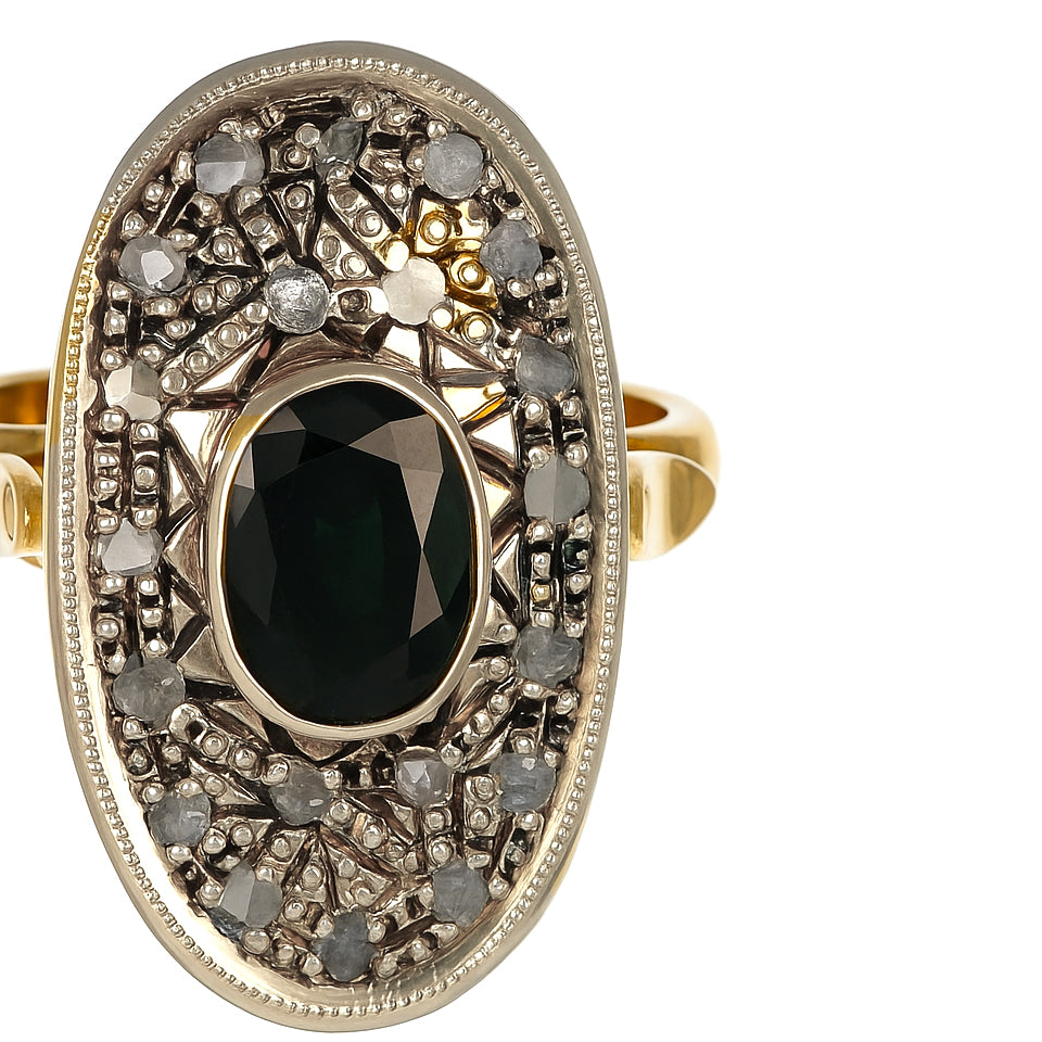 14 carati Oro giallo, Argento 925 - Anello- Zaffiro -Diamanti