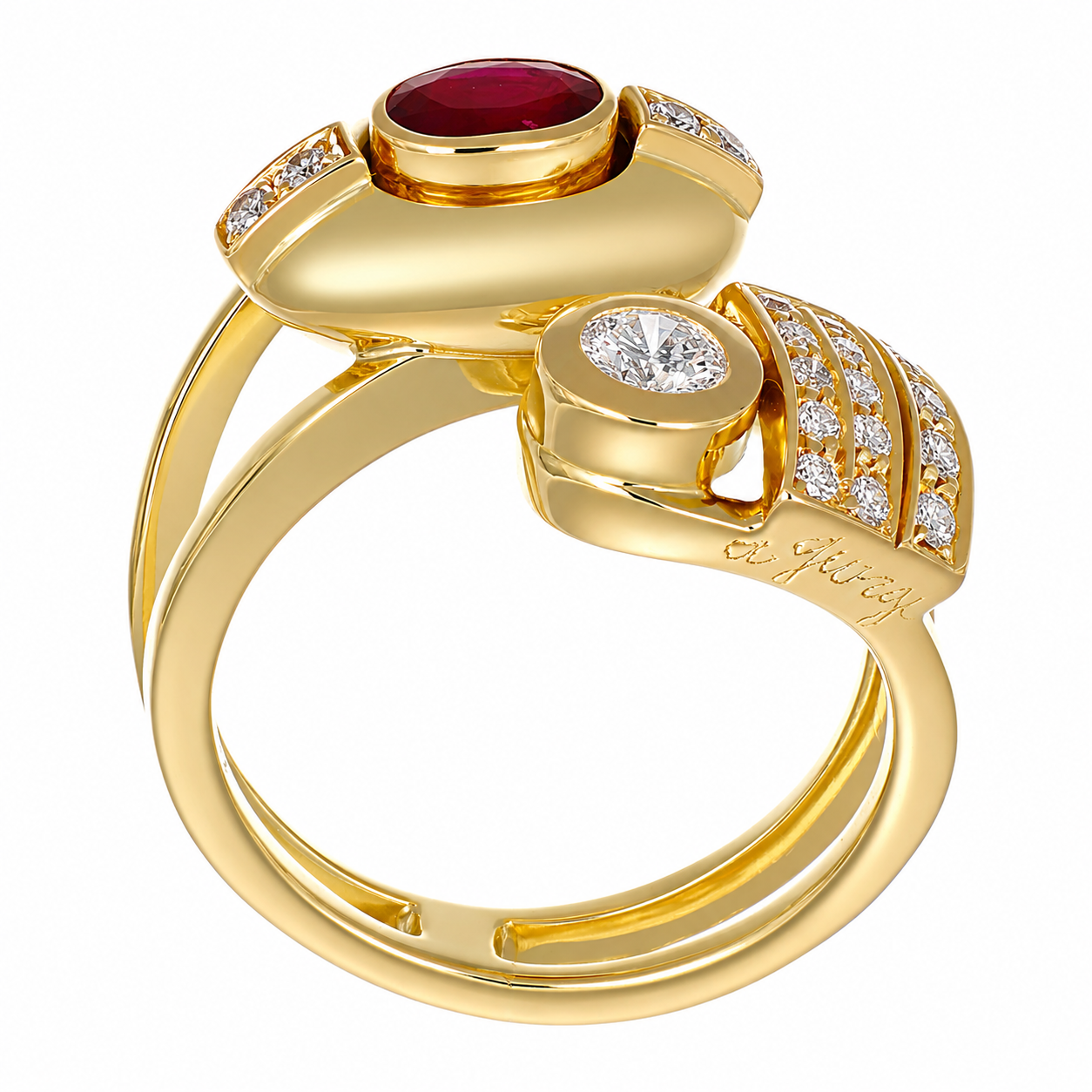 Anello - 18 carati Oro giallo - 1.40ct. tw. Rubino - Diamante - Made in Italy - Handmade