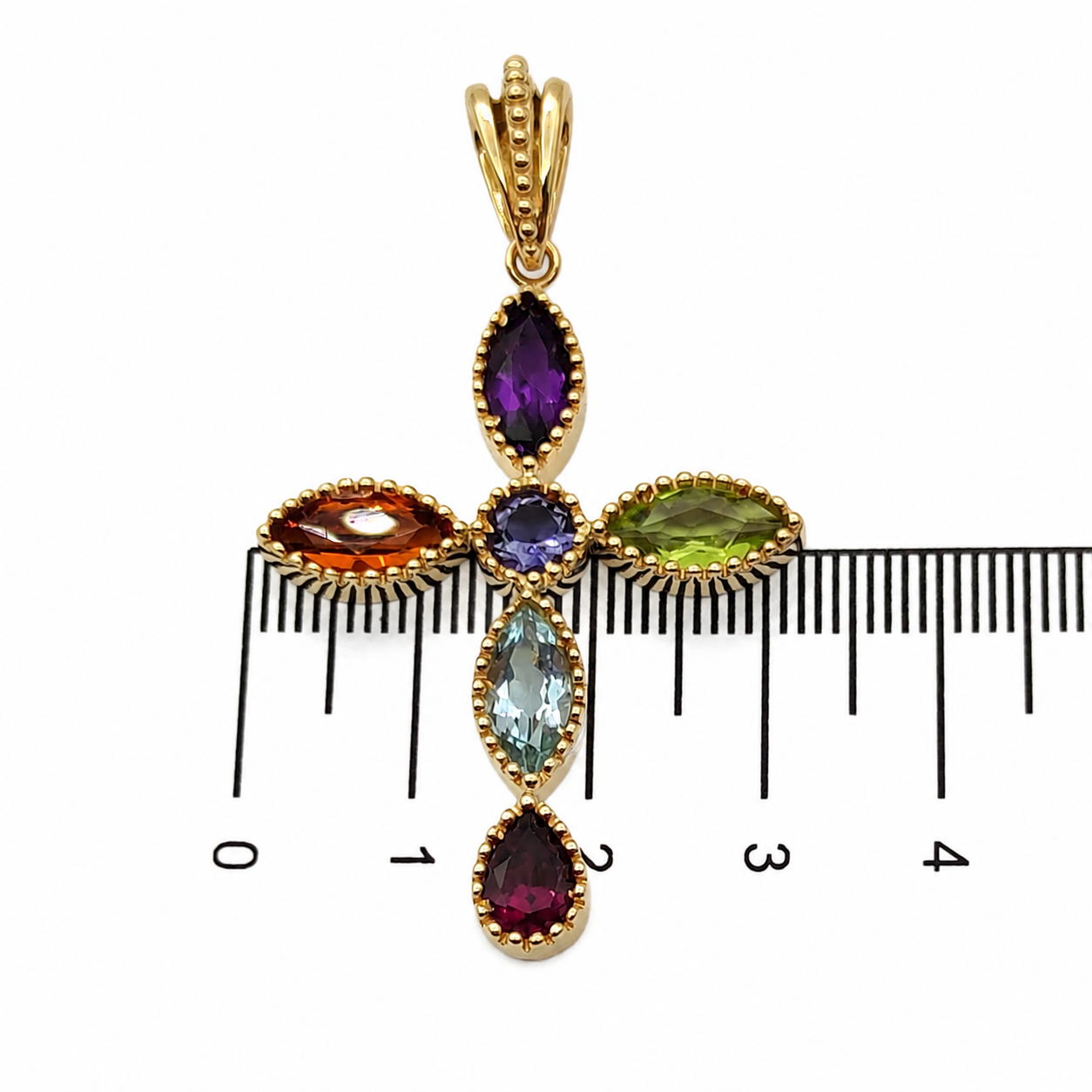 Ciondolo - 18 carati Oro giallo, Ametista- Quarzo- Peridoto- Acquamarina - Tanzanite - Rodolite - 6.10ct. tw. - Made in Italy - Handmade