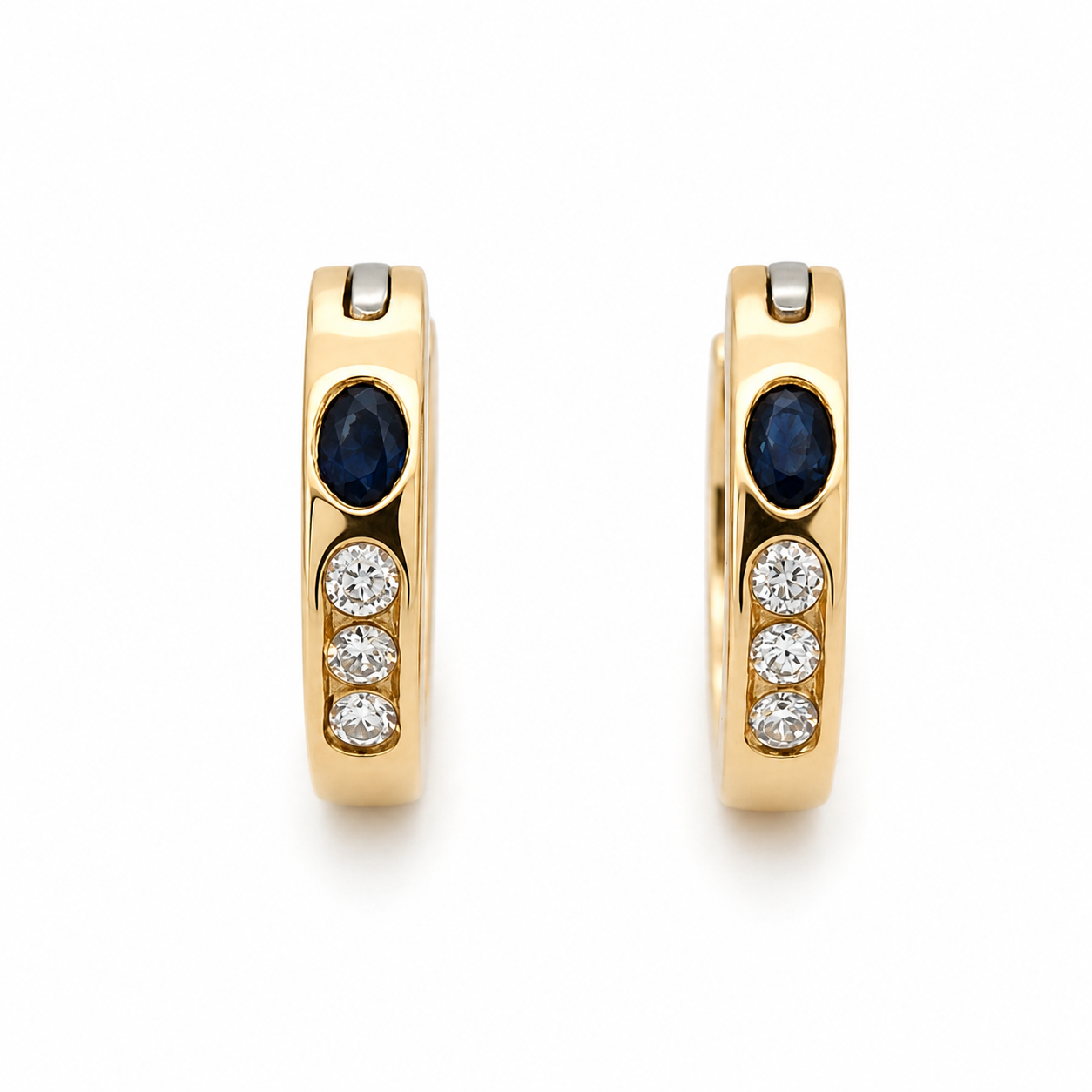 Orecchini - 18 carati Oro giallo - 0.16ct. tw. Zaffiro - Diamante - Made in Italy - Handmade