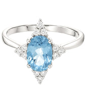 Anello - 18 carati Oro bianco Acquamarina - Diamante