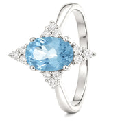 Anello - 18 carati Oro bianco Acquamarina - Diamante