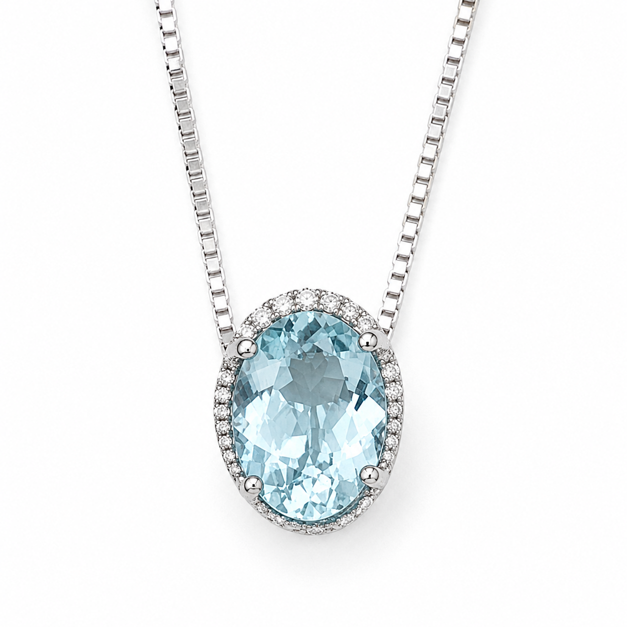 Collana con ciondolo - 18 carati Oro bianco - 0.66ct. tw. Acquamarina - Diamante