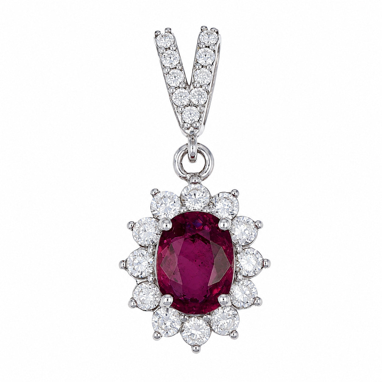 Ciondolo - 14 carati Oro bianco - 1.41ct. tw. Rubino - Diamante - Handmade - Made in Italy