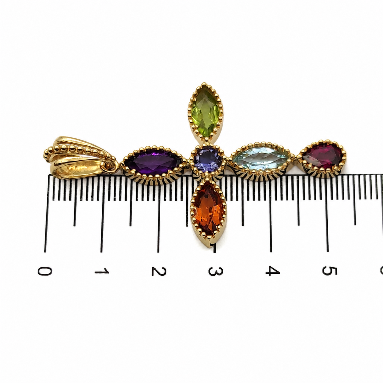 Ciondolo - 18 carati Oro giallo, Ametista- Quarzo- Peridoto- Acquamarina - Tanzanite - Rodolite - 6.10ct. tw. - Made in Italy - Handmade