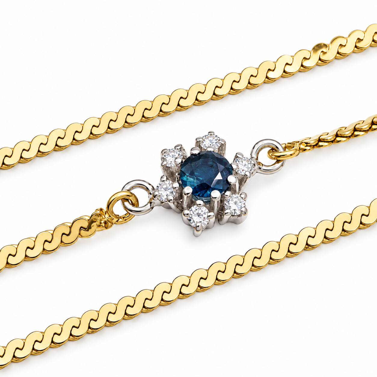 Collana - 18 carati Oro giallo, Oro bianco - 0.50ct. tw. Zaffiro - Diamante - Made in Italy - HandMade