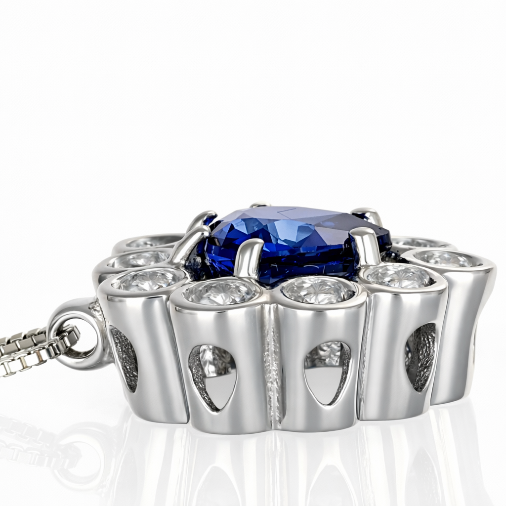 Collana con ciondolo - 18 carati Oro bianco - 1.06ct. tw. Zaffiro - Diamante