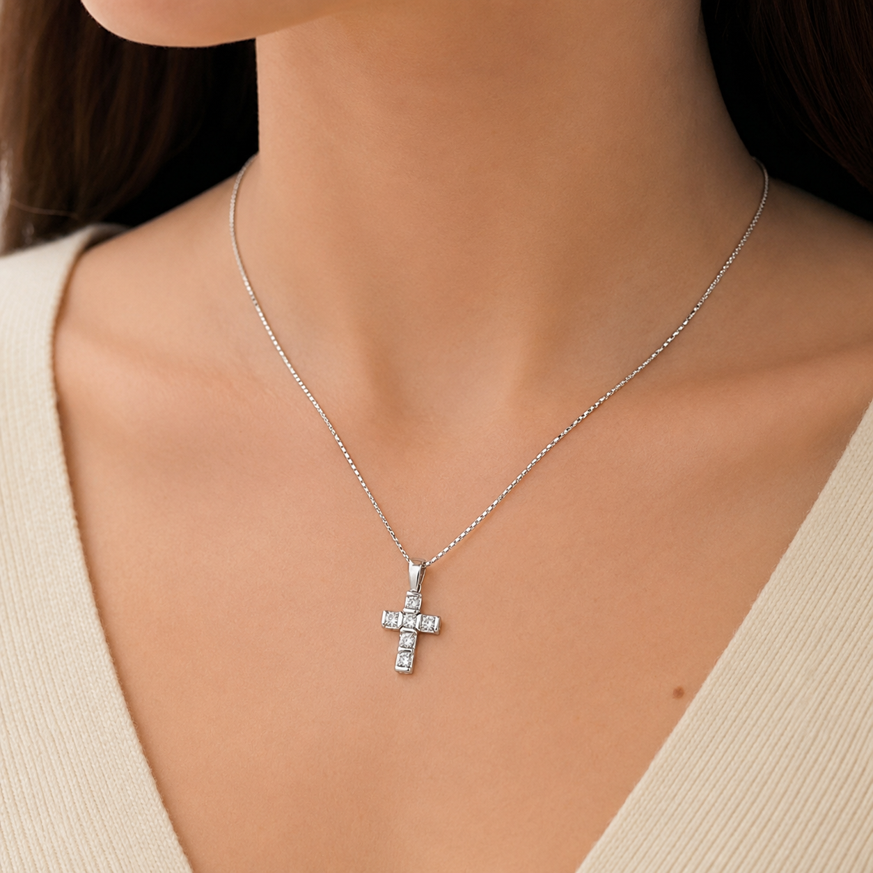 Collana con ciondolo - 18 carati Oro bianco - 0.24ct. tw. Diamante (Naturale) - Made in Italy - Handmade