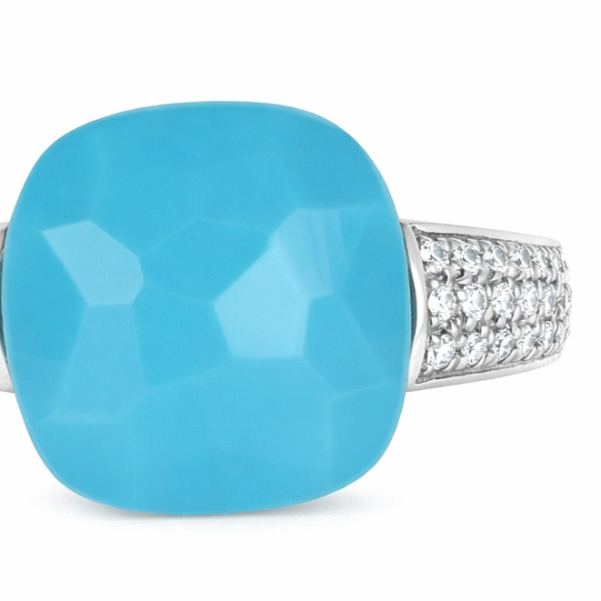 Anello - 18 carati Oro bianco - 5.32ct. tw. Turchese - Diamante