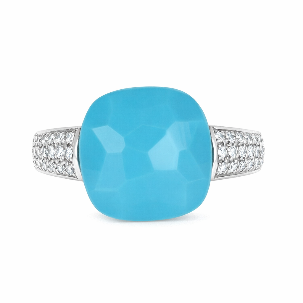 Anello - 18 carati Oro bianco - 5.32ct. tw. Turchese - Diamante