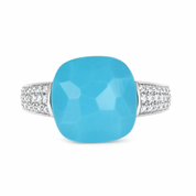 Anello - 18 carati Oro bianco - 5.32ct. tw. Turchese - Diamante