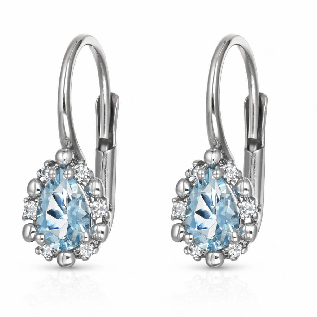 Orecchini - 18 carati Oro bianco - 0.82ct. tw. Acquamarina - Diamante