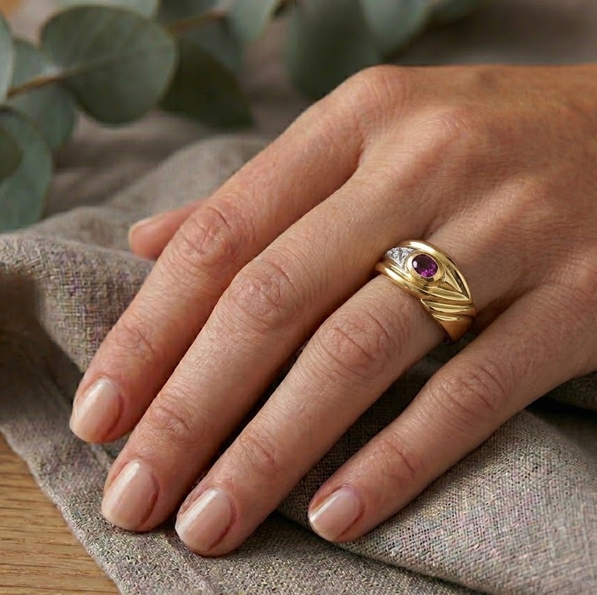 Anello - 18 carati Oro giallo, Oro bianco - 0.23ct. tw. Rubino - Diamante - Made in Italy - Handmade
